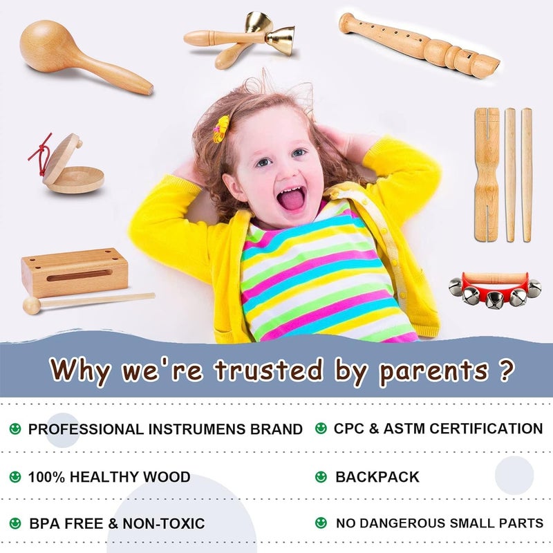 LOOIKOOS Toddler Musical Instruments, Eco Friendly Music Set for Kids Preschool Educational, Natural Wooden Percussion Instruments Musical Toys for Boys and Girls with Storage Bag - Image 2